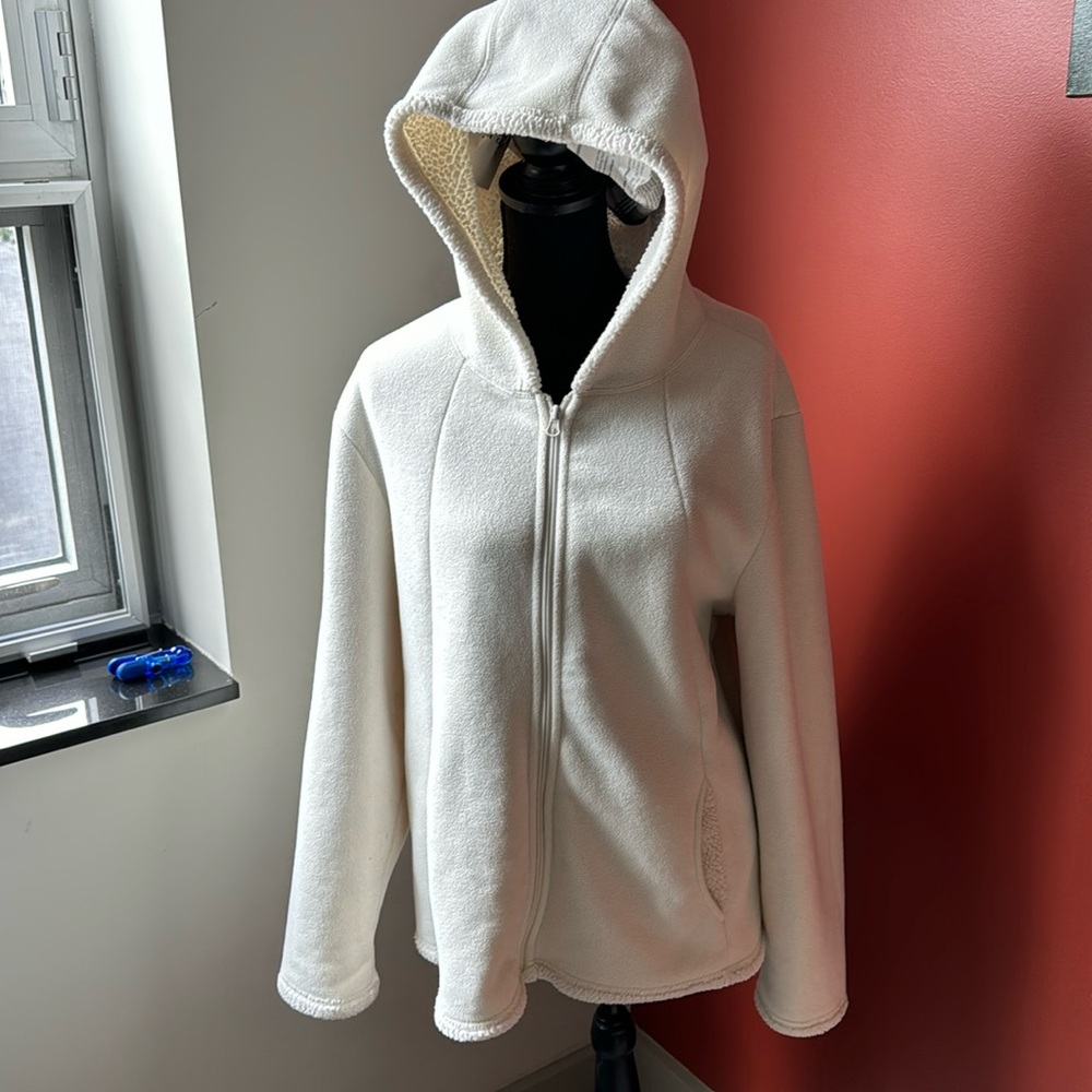 Faded Glory cream/white fleece lined hooded jacket